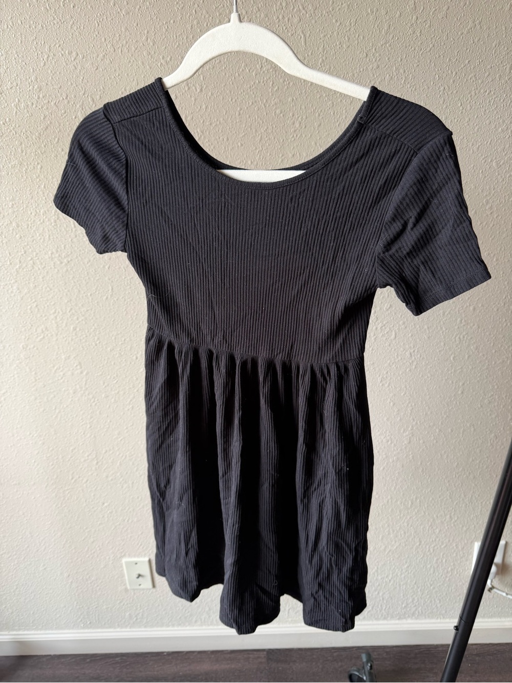 FOUR Old Navy Black Ribbed Short Sleeve Babydoll Dress